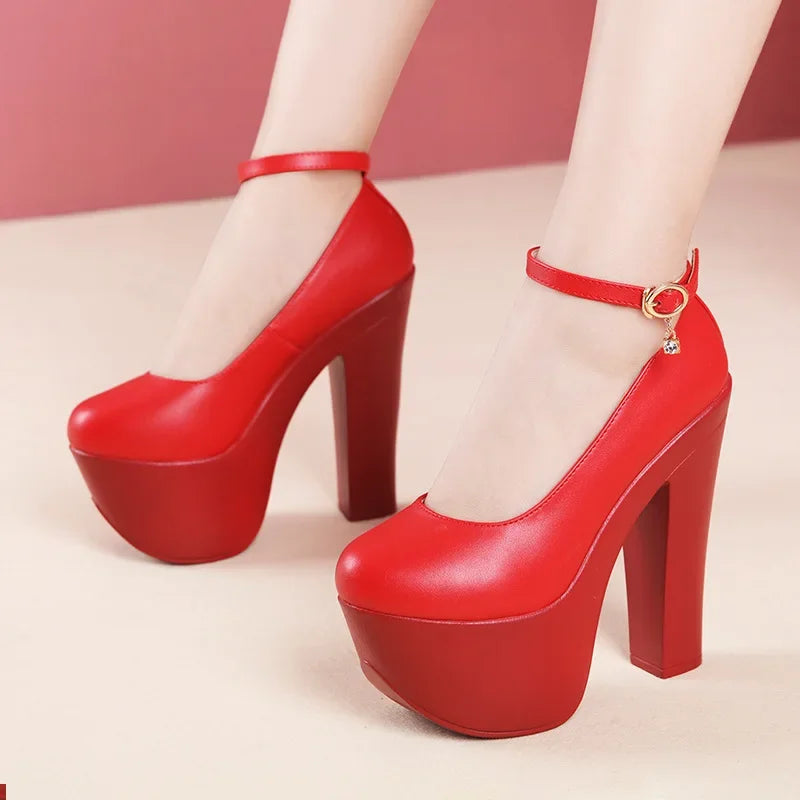 15cm Small Size 32-43 Thick Bottom Gold Red Wedding Shoes Women