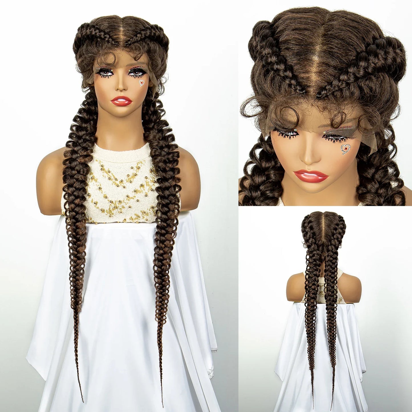 1B/30 Dark Brown Synthetic Lace Frontal Dutch Box Braided Wigs for Black Women Fishtail Braids Wigs with Baby Hair Cornrow Wigs