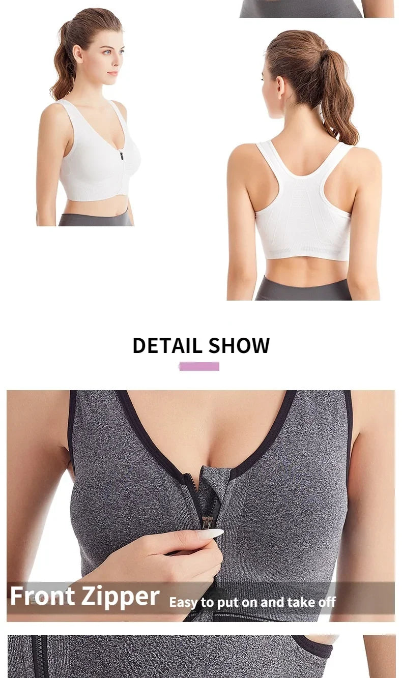 Sports Bra Women Front Zipper More Size Crop Tops Female Gym Jogging Yoga Fitness Shockproof Vest Bralette Sport Bras for Women