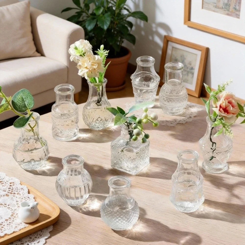 10/20pcs Mini Glass Vase Modern Clear Hydroponic Flower Vase Retro