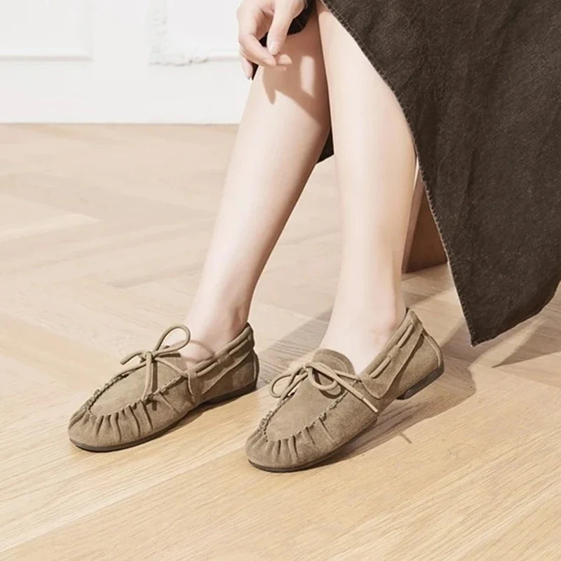 AIYUQI Women Loafers British Style 2026 New Genuine Leather Beanie Shoes Women Flat Non-slip Vintage Slip-on Moccasins For Women