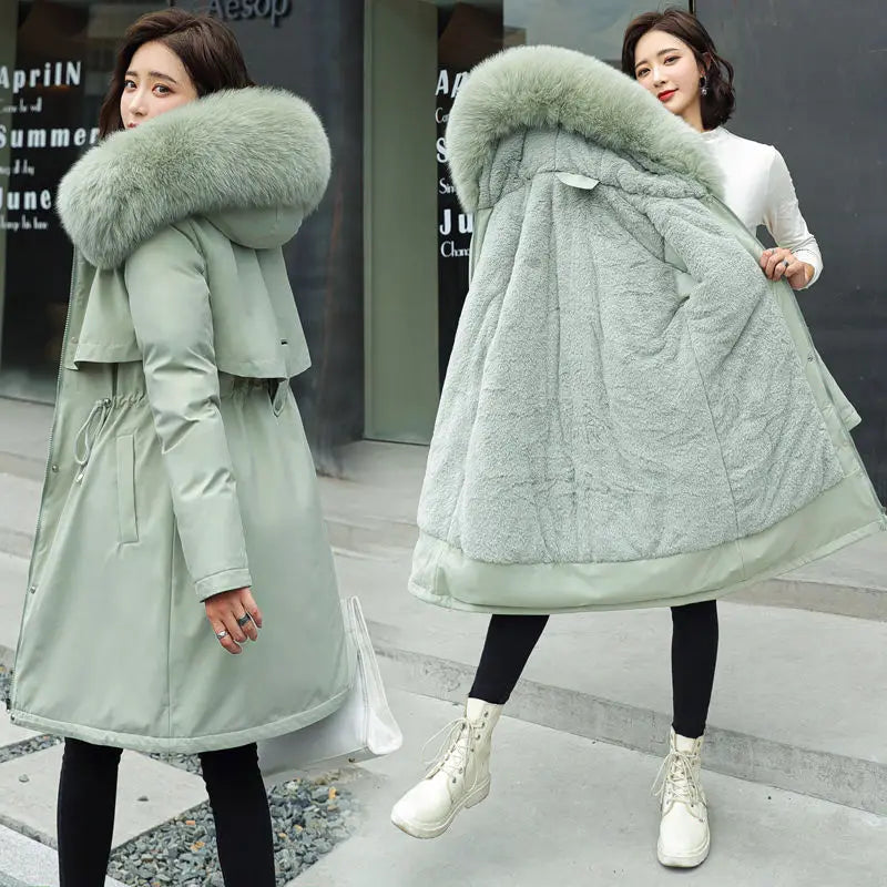 2026 New Winter Women Parka Fur Hooded Jackets Thicken Warm Cotton-padded Puffer Coat Casual Long Parkas Clothes Loose Outerwear