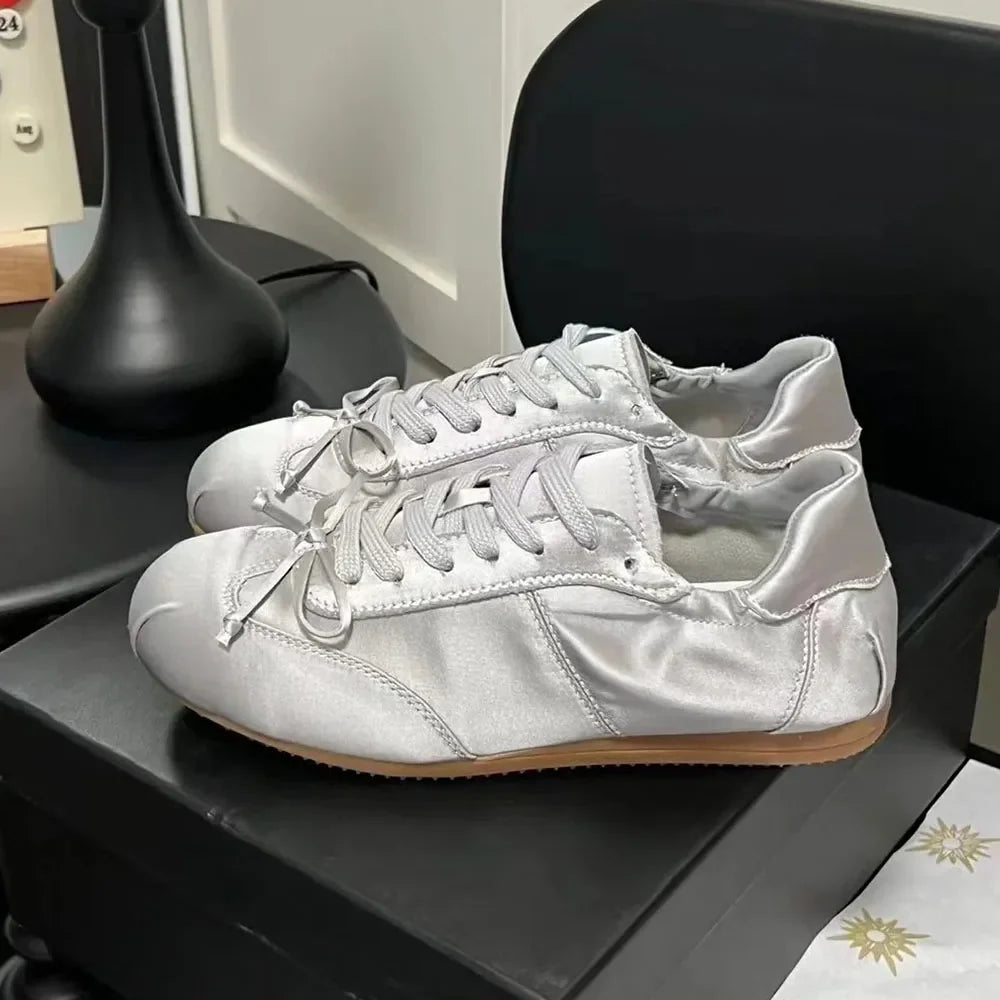 2026 Brand New Summer Satin Pink Cute Ballet Flats Shoes Women Sweet Casual Sneakers Shoes Trainers Comfy Walk Daily Footwear