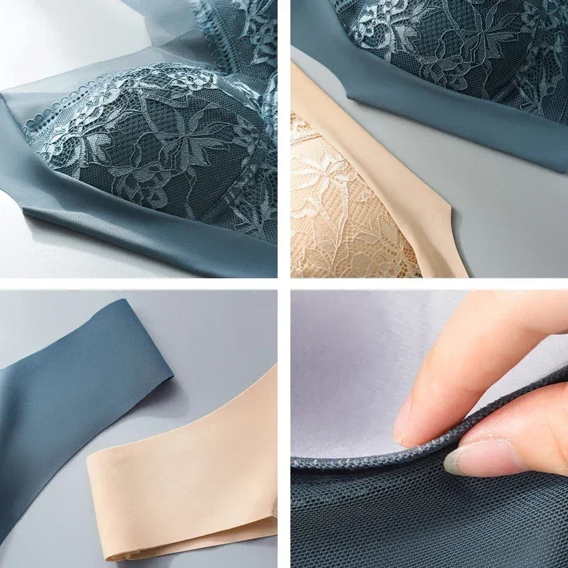 FallSweet 3PCS Lace Seamless Bra for Women Push Up Bra Ice Silk Bras No Steel Ring Bralette Brassiere Female Lingerie Underwear