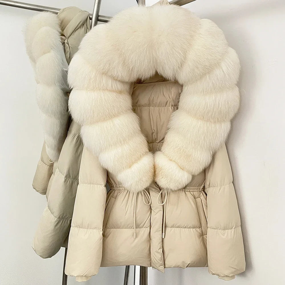 Reality Fur Jacket Real Fur Collar Duck Down Coat Female Winter Hooded Warm Fox Fur Coat Women Natural Raccoon Fur Puffer Jacket