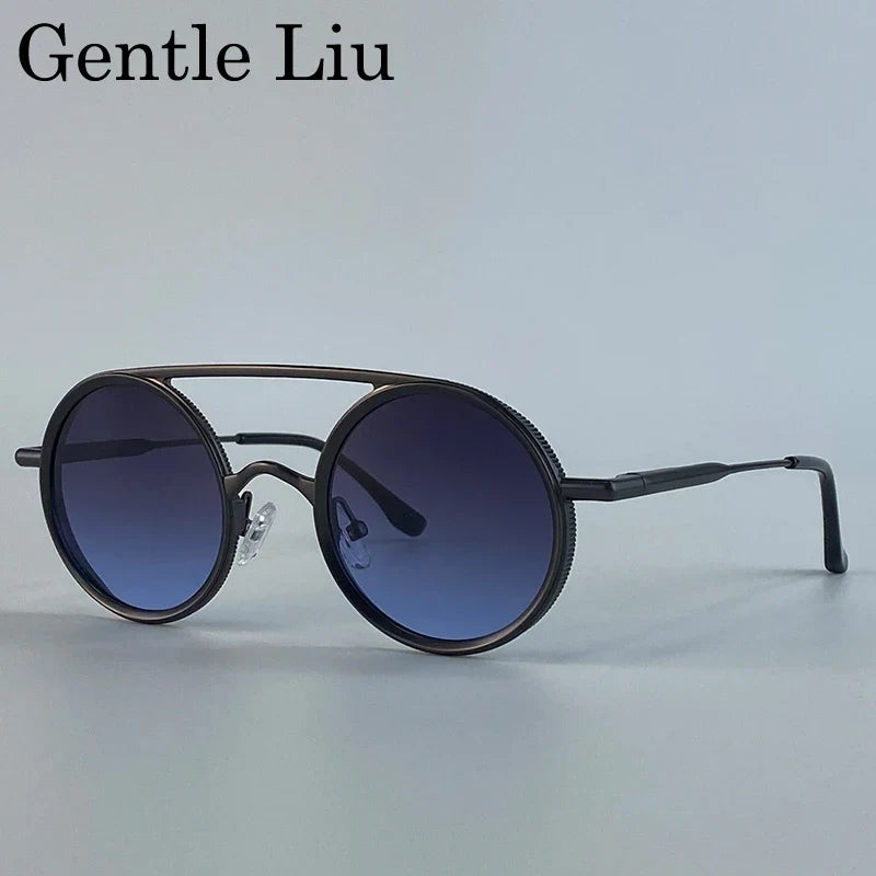Steampunk Round Double Beam Sunglasses Men 2026 Luxury Brand Trendy Punk Metal Frame Sun Glasses For Male Driving UV400 Eyewear