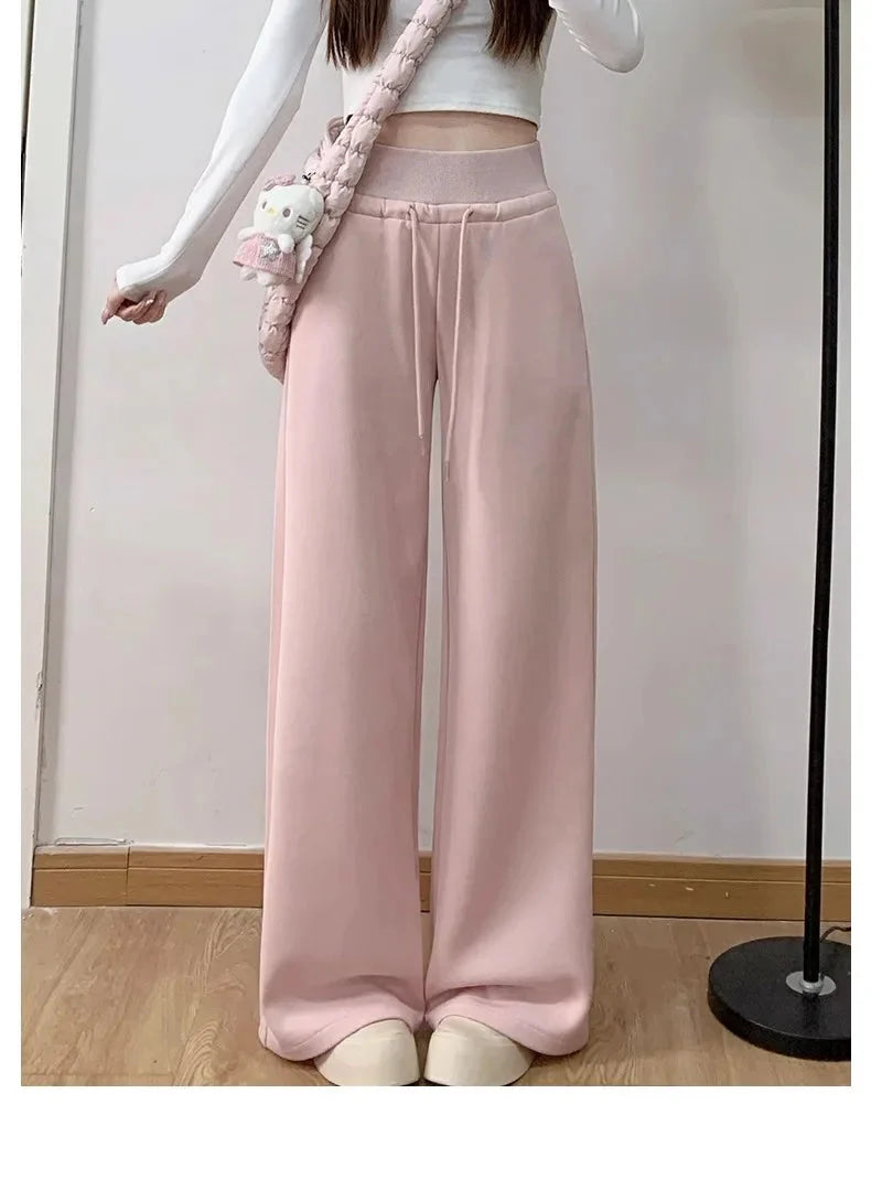 Pantalones rectos anchos de cintura alta sueltos grises para mujer