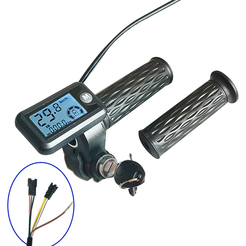 A Pair of 36V/48V/60V/72V EBike Throttle Handle Grip with LCD Speed Display and 170cm Cable for Electric Bicycle