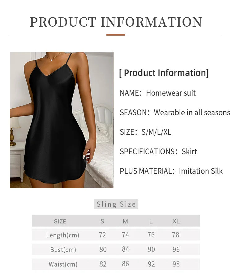 Summer Red Silk Stain Nightdress Women's Nighties Homewear Casual Breathable Pajamas Night Mini Dress Imitation Sleepwear