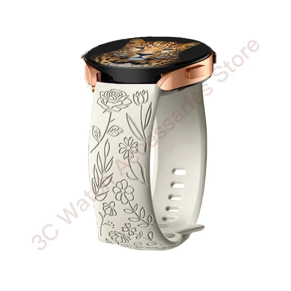 Samsung Galaxy Watch 7, 6, 5, 4 & FE Rose Engraved Silicone Band