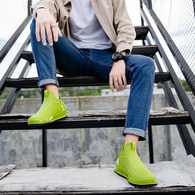 Men's Rain Boots Ankle Waterproof Shoes Men Casual Fishing Work Shoes Slip on Non-slip Rain Shoes Womens Kitchen Rubber Shoes