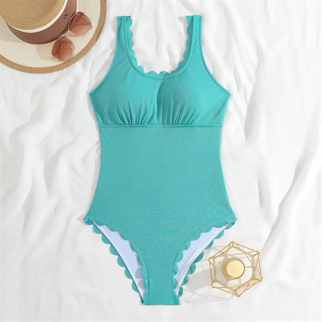 S - XXL 11 Colors Ribbed Frilled Women Swimwear One Piece Swimsuit Female Backless High Leg Cut Bather Bathing Suit Swim K7097