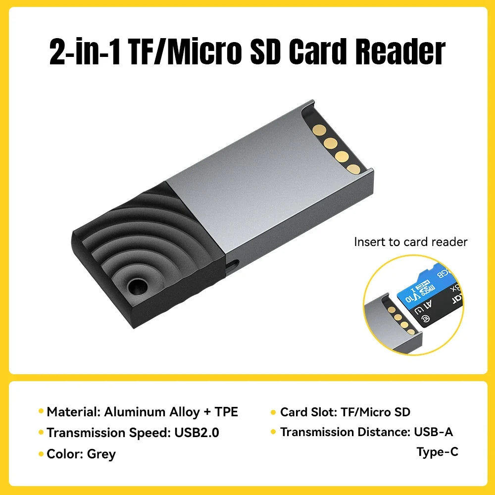Essager 2-in-1 Mini Type C USB2.0 Card Reader Adapter Micro SD TF Memory Card Reader for iPhone 16 15 Pro Huawei Macbook iPad