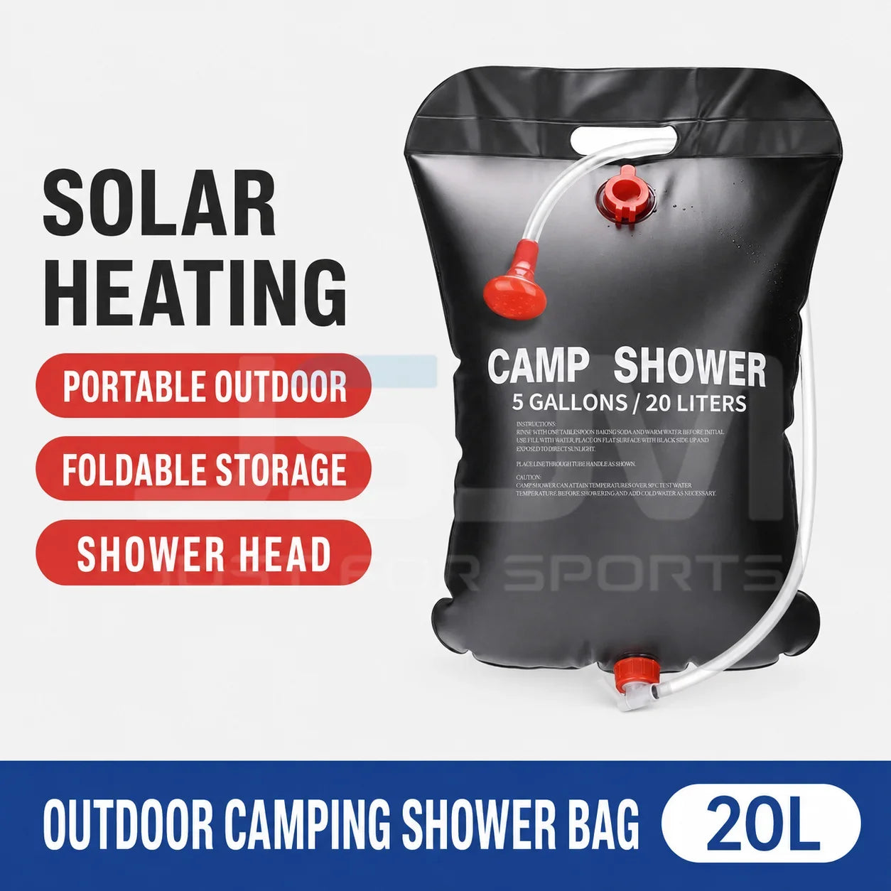20L/25L Solar Camping Shower Bag Portable Outdoor Shower Bag with Shower Head Foldable Water Storage Bag for Hiking Travel Campi