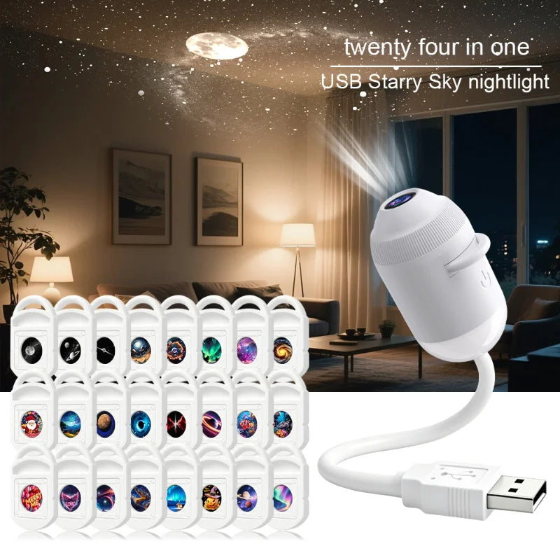 Holographic Night Light Projector Plug Play 2-in-1 Galaxy Star Ocean Projector 360 Rotated Usb Powered Ceiling Light For Bedroom