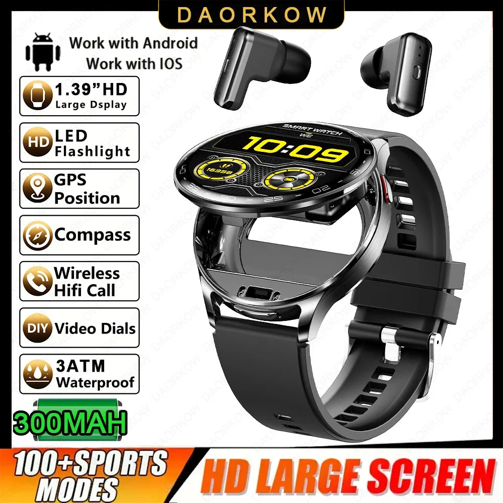 From DAORKOW Smartwatch TWS 2-in-1 Bluetooth Earphones With Built-in Speaker HIFI 9D Sound Quality Health Exercise Monitoring