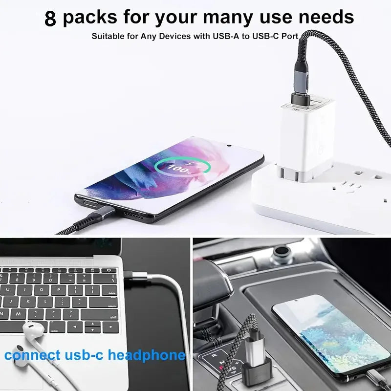 8pcs USB to USB C Adapter, USB Type C Female to USB Adapter, Micro USB to USB C Female Male Converter Connector, for Laptop Car