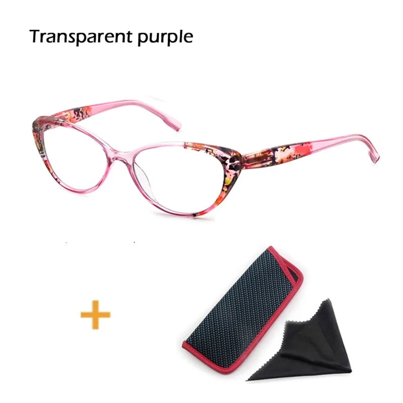 Cat's Eye Women's Anti-Blue Light Reading Glasses,, Floral Pattern Fashion Lightweight Frame, Diopter +0 ~ +4.5