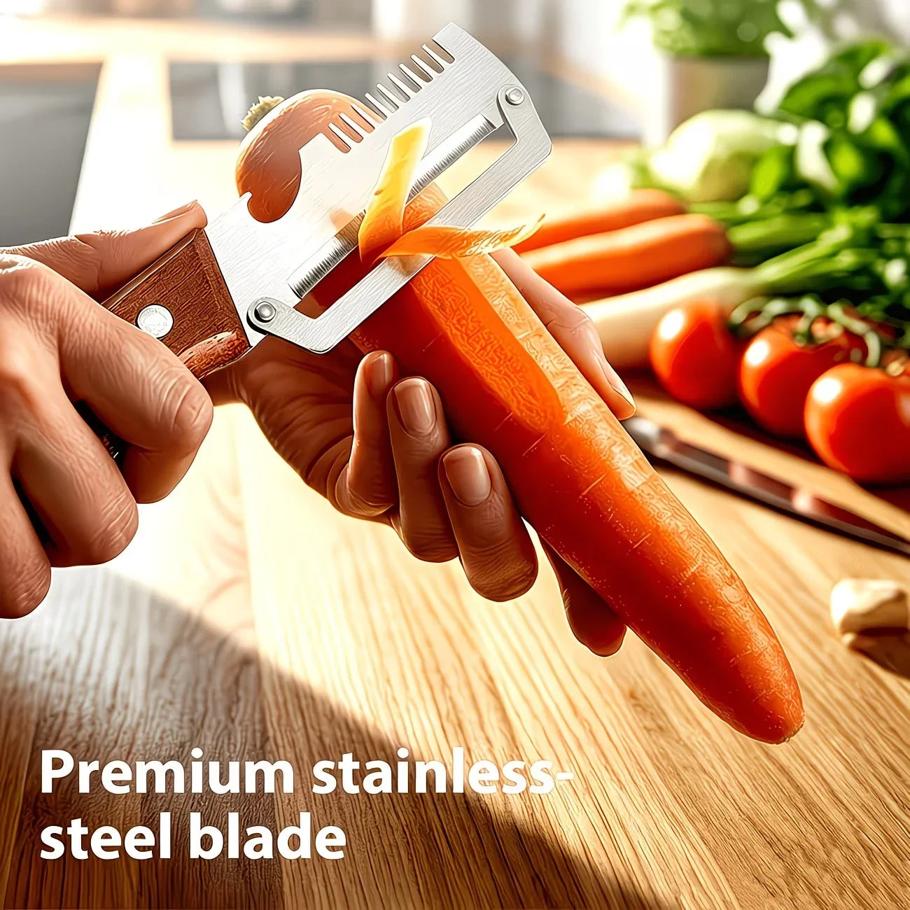 Stainless Steel Vegetable Peeler with Wooden Handle 3-in-1 Fruit Potato Peeler with Bottle Opener Kitchen Peeling Cooking Tools