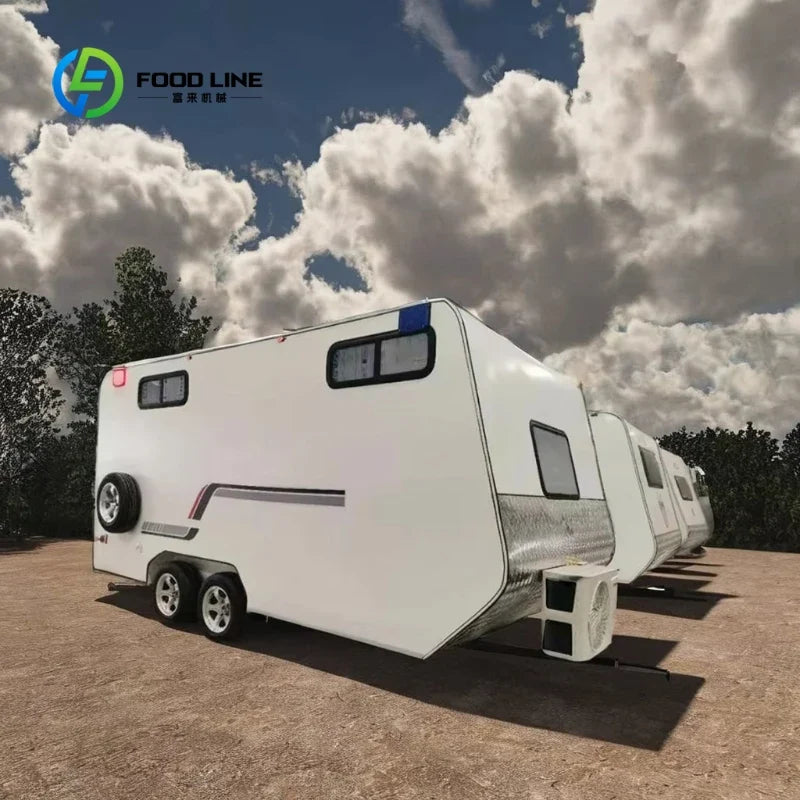 Customized Travel Camper Caravan Dual Axle Trailer Equipped with Full Kitchen & Bathroom for Long-Term Wilderness Camping Stays