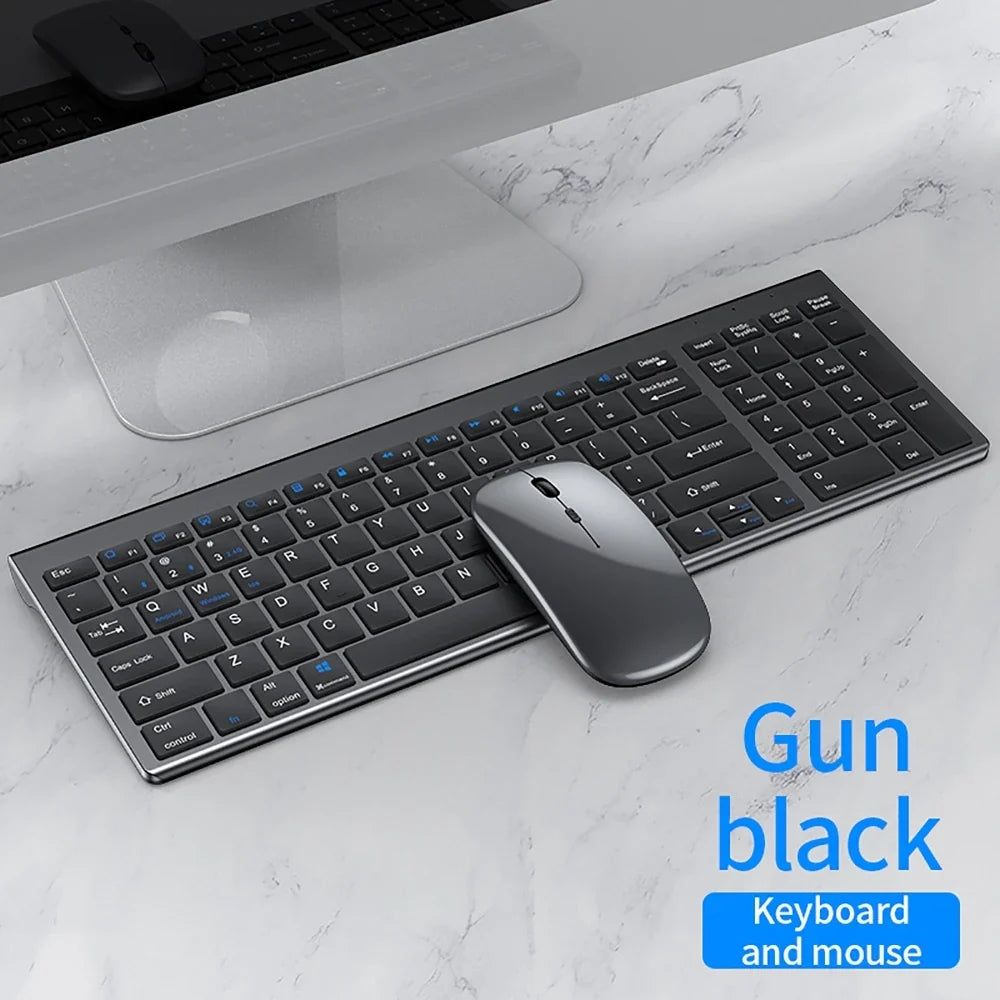 2.4G Wireless & Bluetooth Rechargeable Ultra-Thin Keyboard Mouse Set for Computer, Office, Gaming, iPad - Silent Slim Design