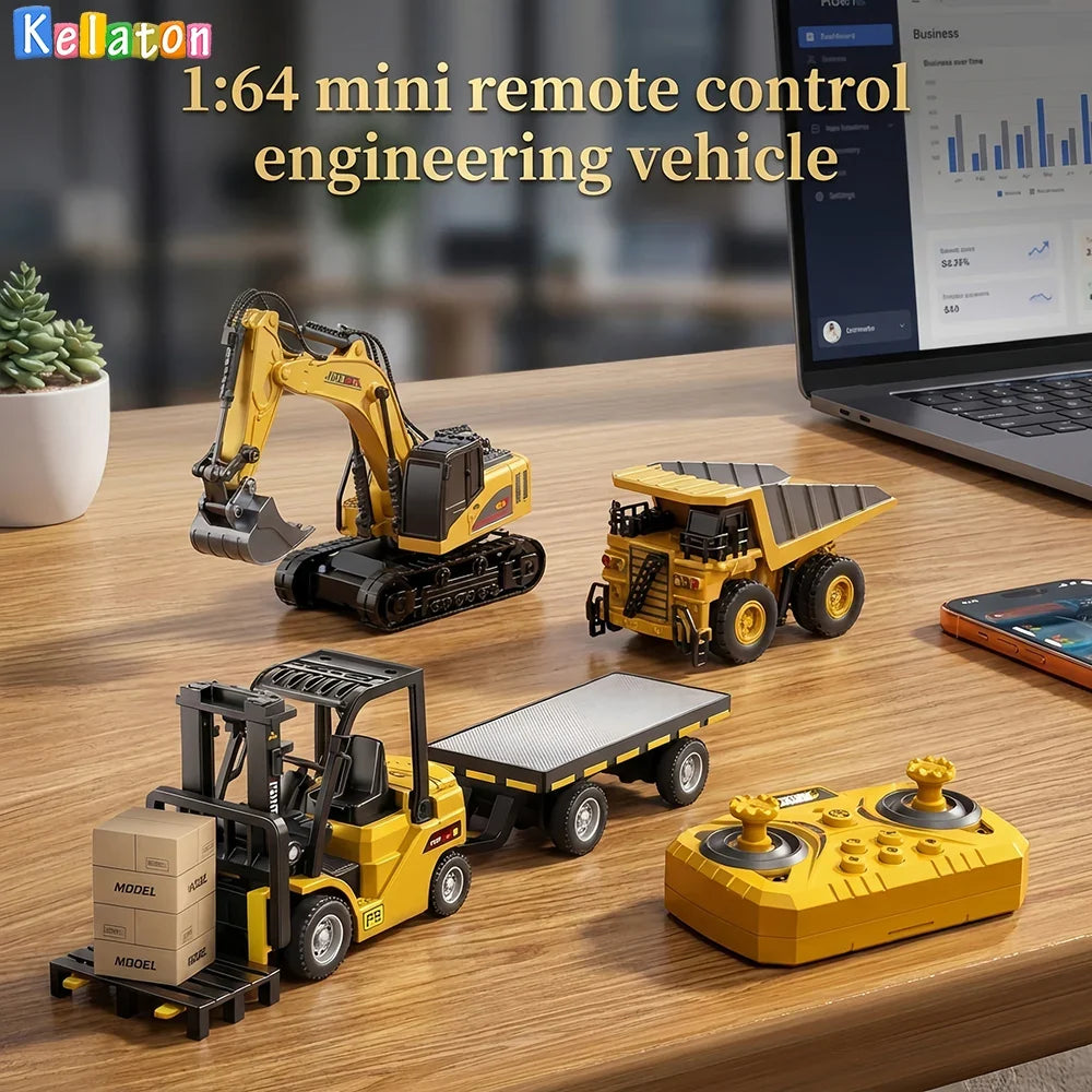 1:64 Bluetooth Remote Control Crane And Forklift two-in-one Desktop Mini Alloy Toy Car With Trailer Christmas Gift In Color Box