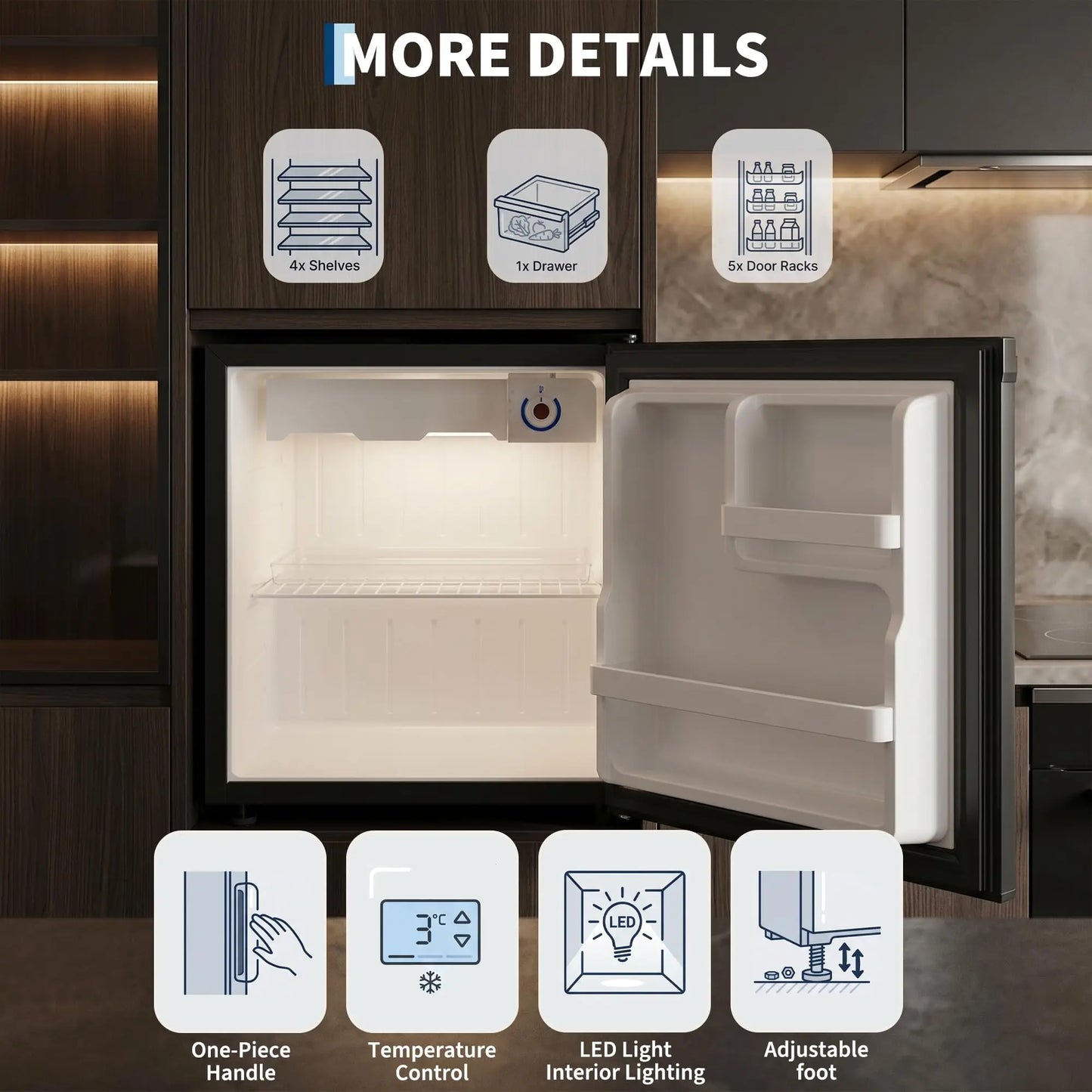 1.6 Cu. Ft. Mini Refrigerator Single-Door Compact Fridge with Freezer