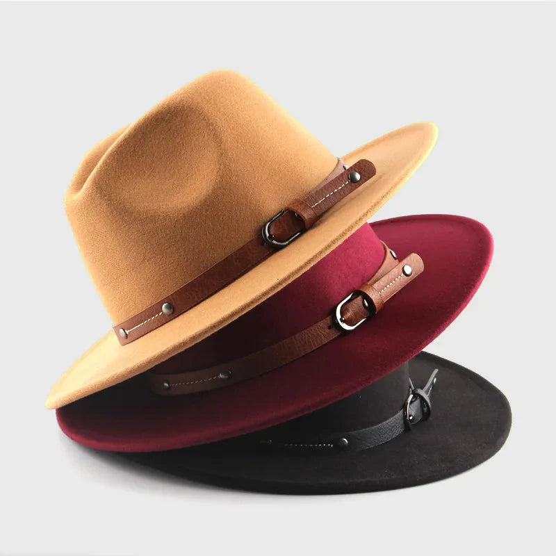 Sombrero Fedora de Lana Unisex – Sombrero de Fieltro de Ala Plana para Otoño e Invierno