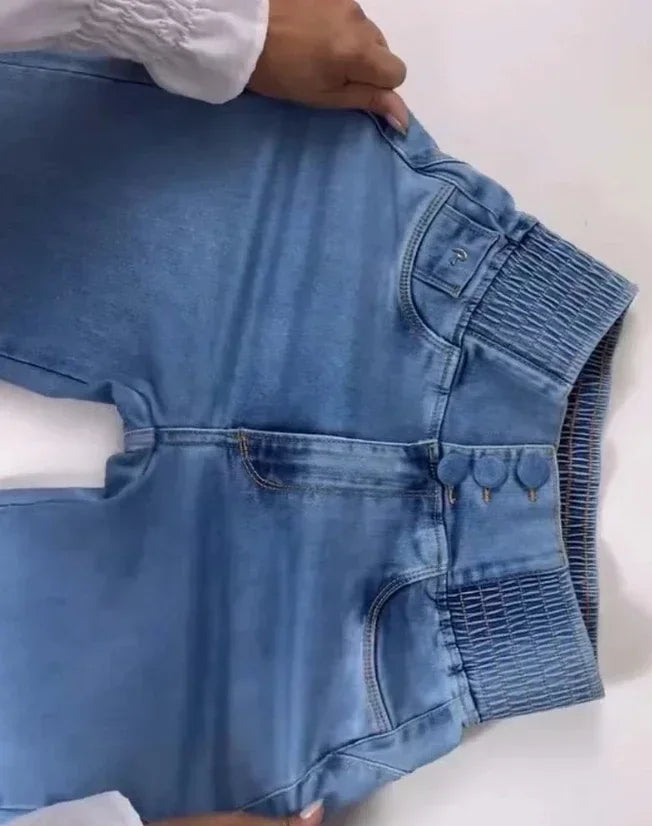 Y2K Autumn winter Jeans Elegant High Waist Button Front Casual Female Jeans Sexy  Fashion Back Shirred Trouser Bottom