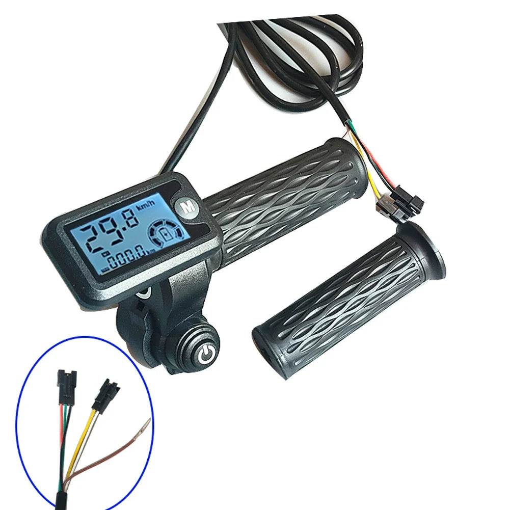 A Pair of 36V/48V/60V/72V EBike Throttle Handle Grip with LCD Speed Display and 170cm Cable for Electric Bicycle