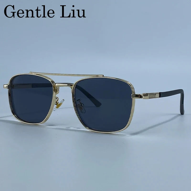 2026 Luxury Square Sunglasses Men Retro Double Bridge Metal Frame Driving Eyewear Vintage Sun Glasses For Male Outdoor Shades
