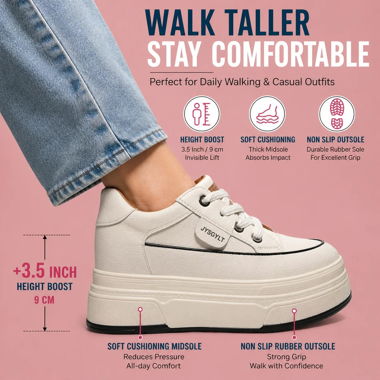 Fujin Hidden Heel Shoes High Platform shoes 9cm 3 inch comfortable sneakers for women Vulcanized Shoes Chunky Wedge Casual Shoes