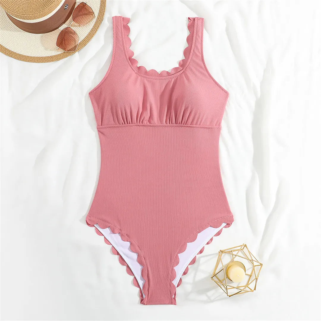 S - XXL 11 Colors Ribbed Frilled Women Swimwear One Piece Swimsuit Female Backless High Leg Cut Bather Bathing Suit Swim K7097