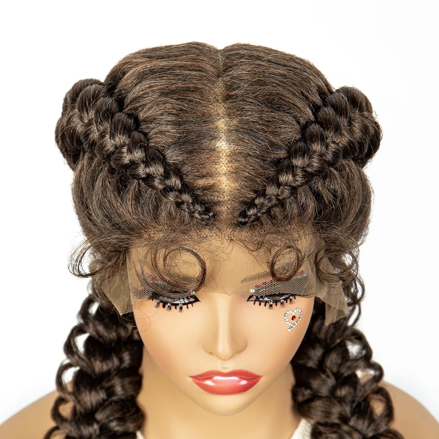 1B/30 Dark Brown Synthetic Lace Frontal Dutch Box Braided Wigs for Black Women Fishtail Braids Wigs with Baby Hair Cornrow Wigs