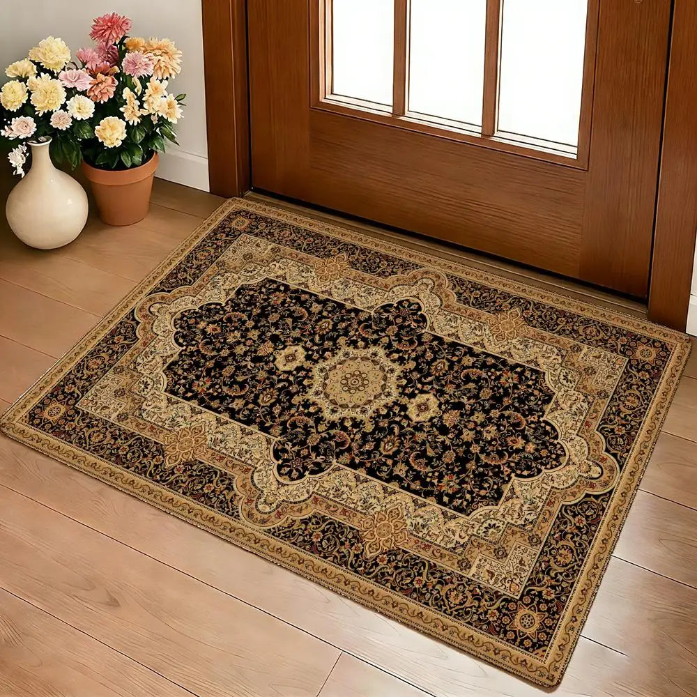 Mysterious Red Persian Carpet Floor Mat Cozy Flannel Soft Thick Non-Slip Mat For Living Room Bedroom Kitchen Decor Rugs