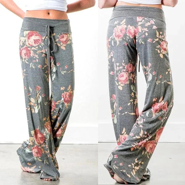 Pantalón de salón de pierna ancha con cordón talla grande, comodidad informal