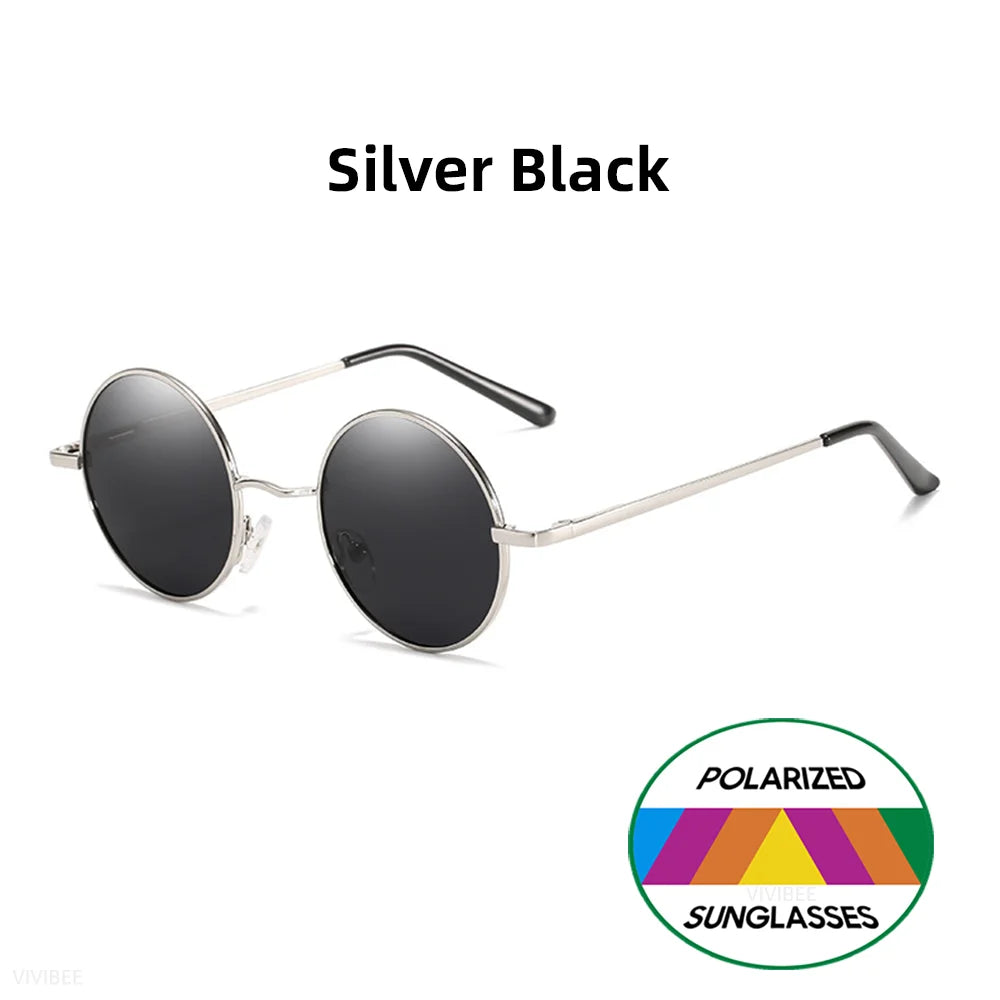 VIVIBEE Classic Polarized Round Metal Sunglasses Casual Sun Glasses for Women Retro UV400 Men Black Shades 2026 Trend Eyewear