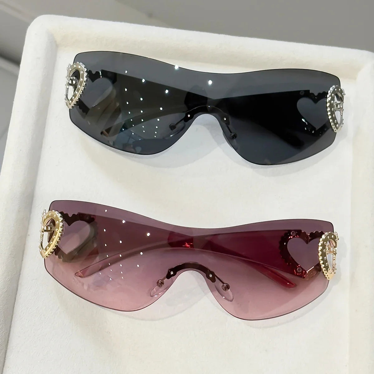 2pcs Y2K Integrated Frameless Glasses, Double Heart Design, Versatile for Women's Daily Street Photography/Travel