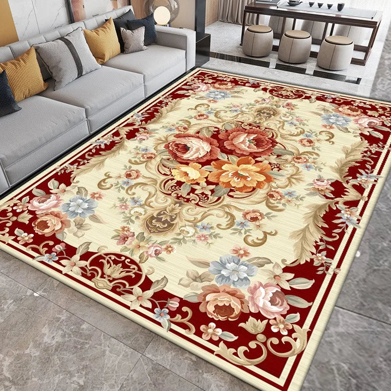 Retro Nordic Ethnic Style Flowers Carpet Living Room Sofa Bedroom Study Kitchen Entrance Rug Non-slip Light Luxury Decor Mat