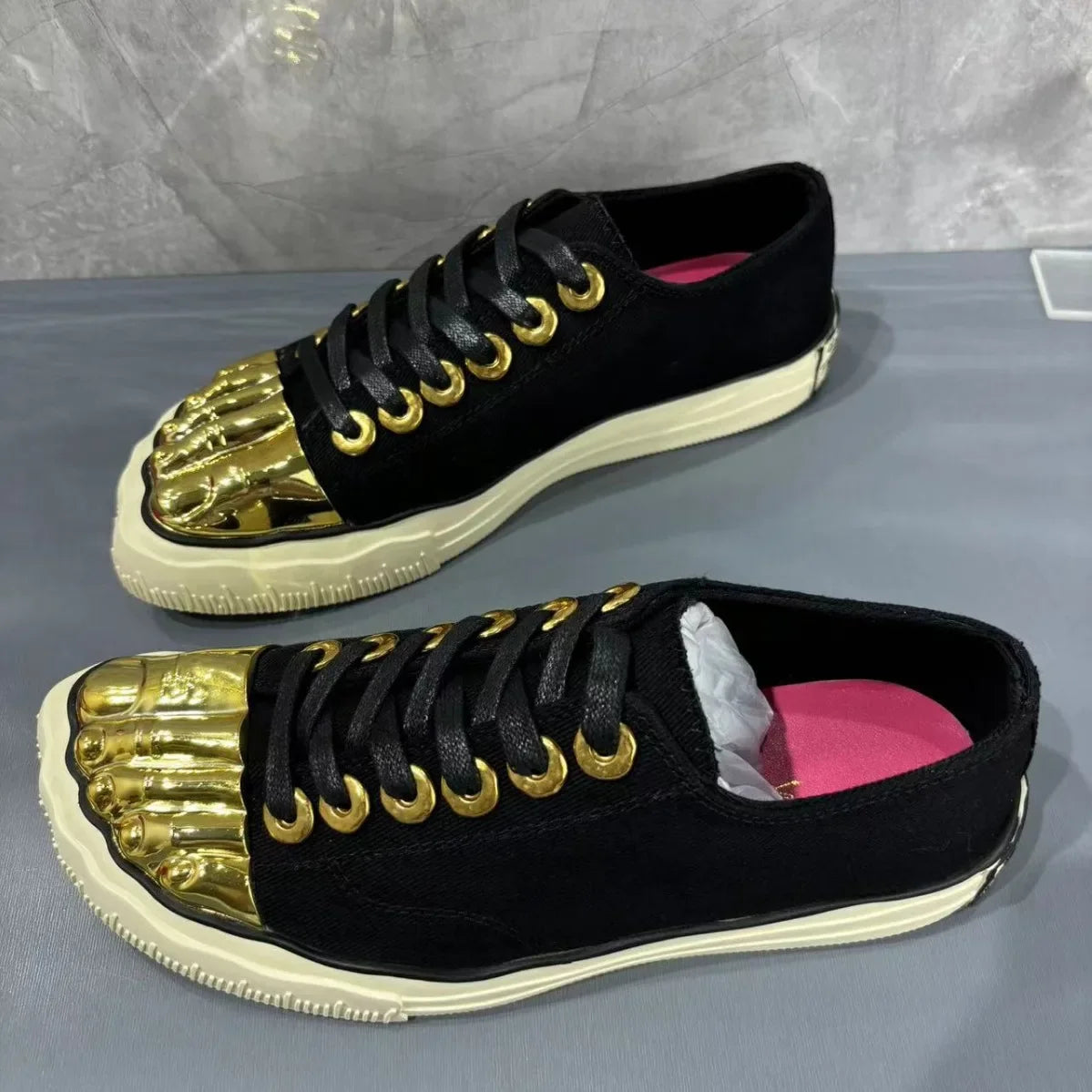 Golden Toe Board Shoes for Both Men and Women, High-end Street Dance Performance Shoes, Adult Lace Up Flat Canvas Shoes