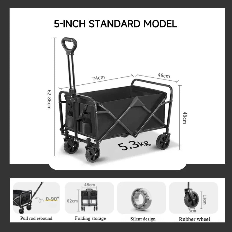 Camping Cart Foldable Trolley Outdoor Picnic Portable Hand-Pull Cart Camping Trailer Camping