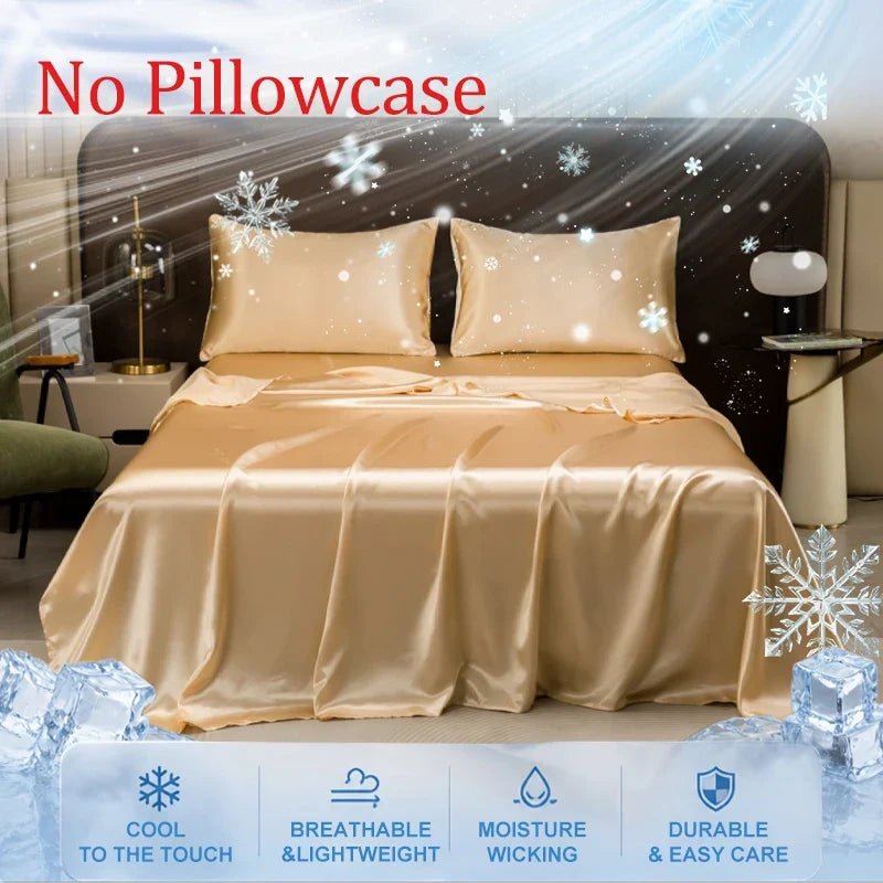 Summer Cooling Bed Sheet Breathable Comfortable Cooling Blanket Ice Silk Fabric Solid Color Flat Sheet Luxury Bedding Sheet