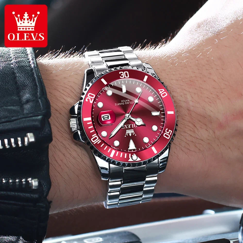 OLEVS 5885 Brand Original Authentic Watches for Man Luxury Gift Box Steel Band Calendar Quartz Men's Watch
