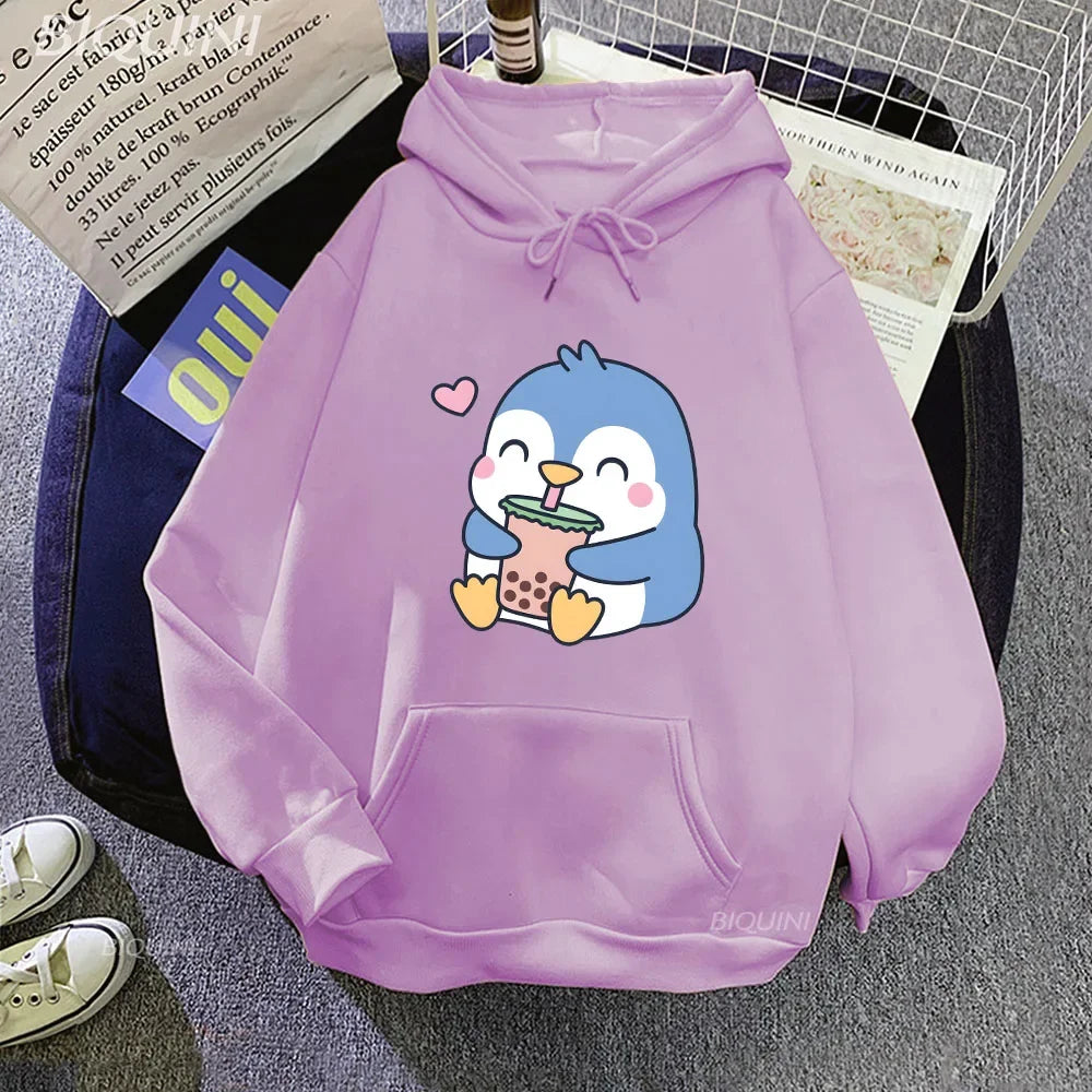 Sudadera con capucha de pingüino que ama el té de Boba