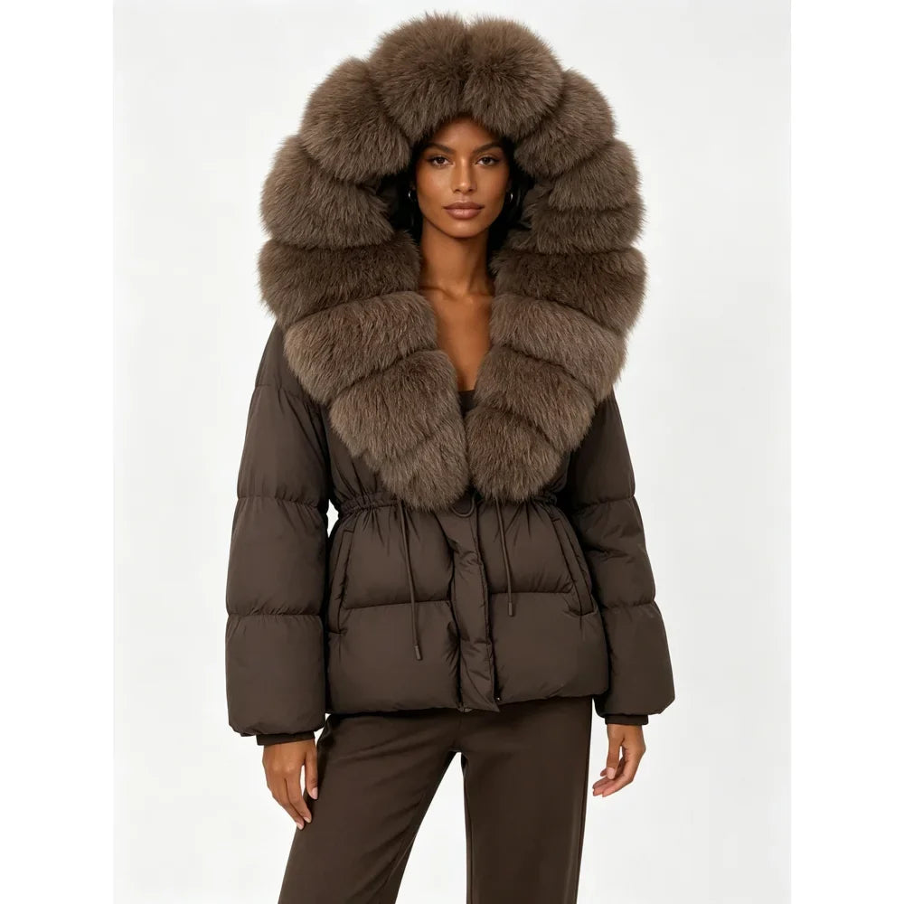Reality Fur Jacket Real Fur Collar Duck Down Coat Female Winter Hooded Warm Fox Fur Coat Women Natural Raccoon Fur Puffer Jacket