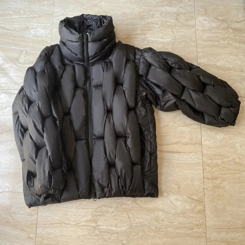 Loose Designer Winter Coat Women Down Jacket Fashion Oversized Couple Coats Weave Plaid Puffer Parkas Thicken Warm Chic Outwear