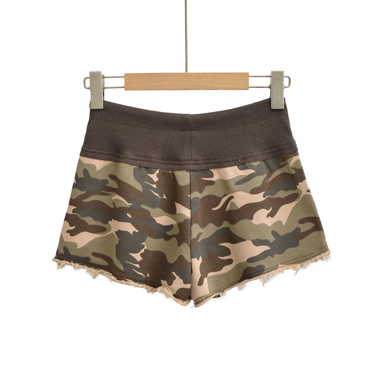 New American Style Camouflage Shorts Washed Frayed Drawstring Elastic Waist Patchwork Sexy Bodycon Hot Pants Shorts Elegant IHOH