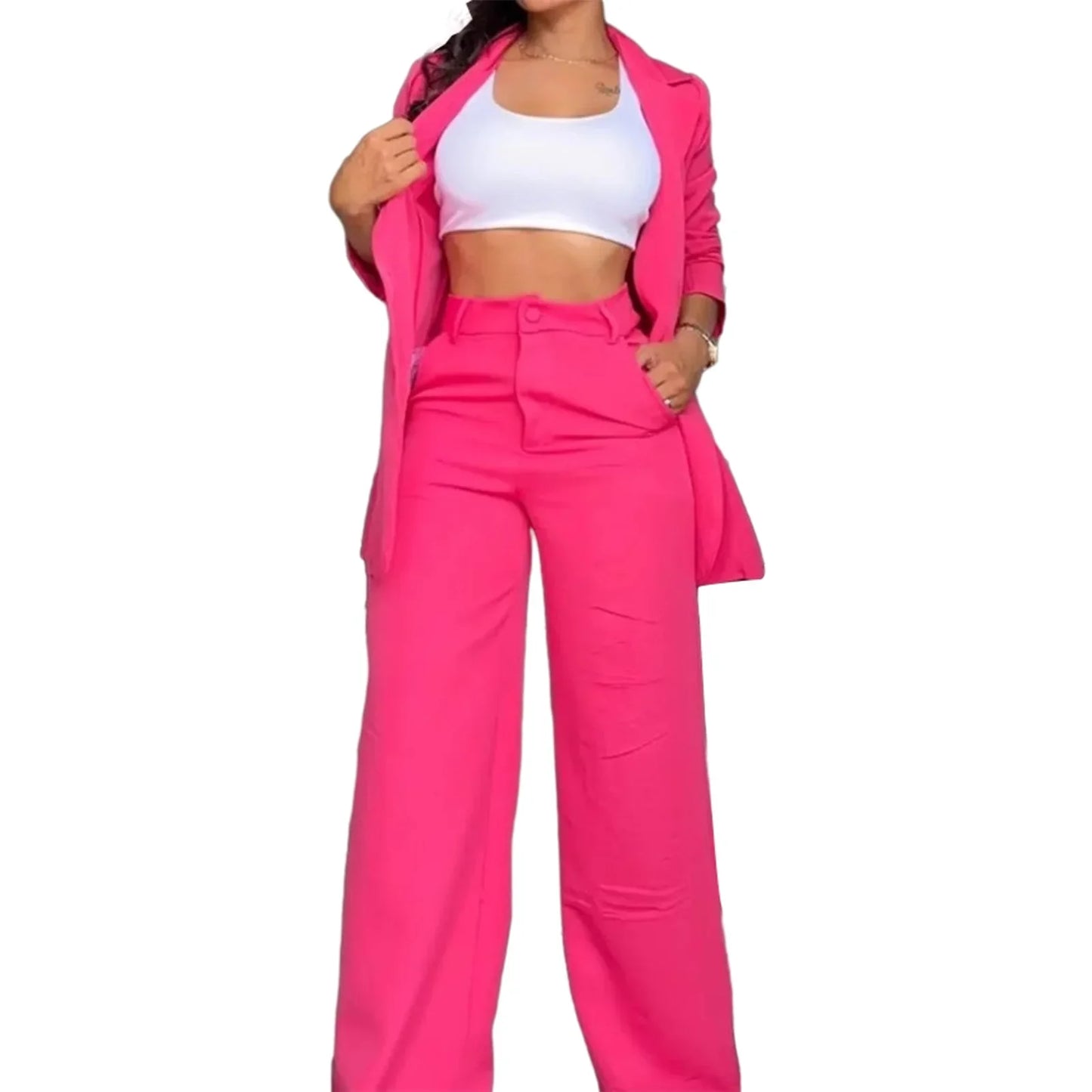 Sets for Women 2 Pieces Autumn Fashion Long Sleeve Blazer Sets Elegant High Waist Work Pants Set Office Lady Pink Suits