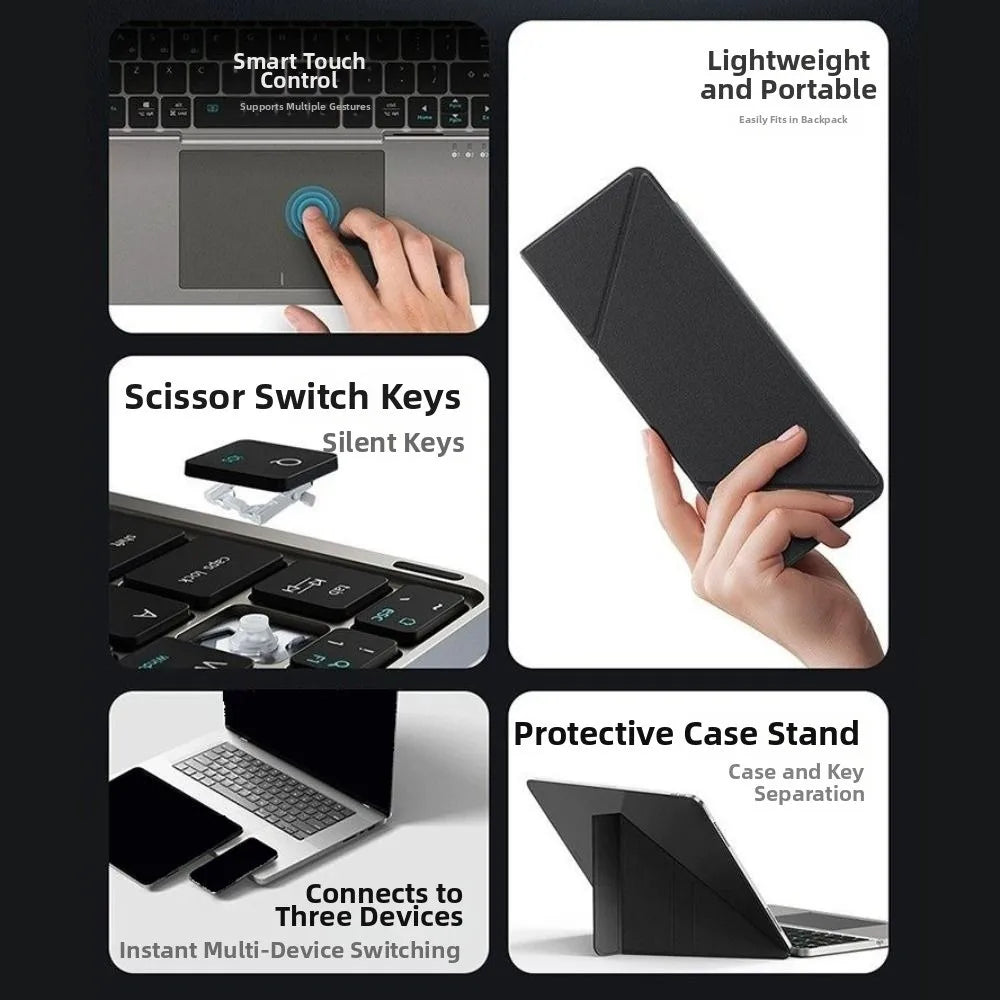 Bluetooth 5.3 Wireless Bluetooth Keyboard Portable Detachable Foldable Keyboard Universal Compact Rechargeable Keyboard Travel