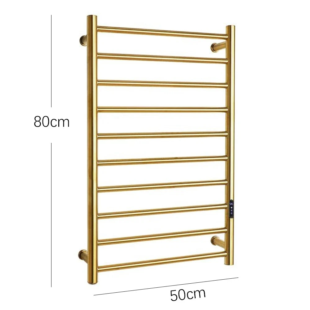 Brushed Gold Electric heated towel rack Heated towel warmer Towel radiator 10 Bars Bathroom Towel Dryer 80cm*50cm